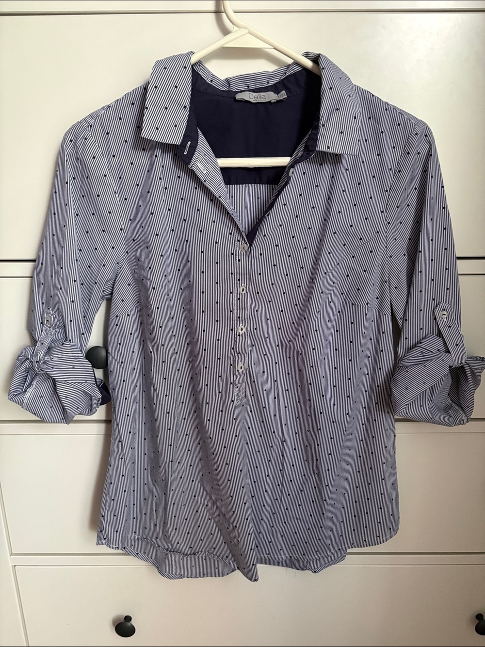 Dalia Navy and White Striped Lined Top